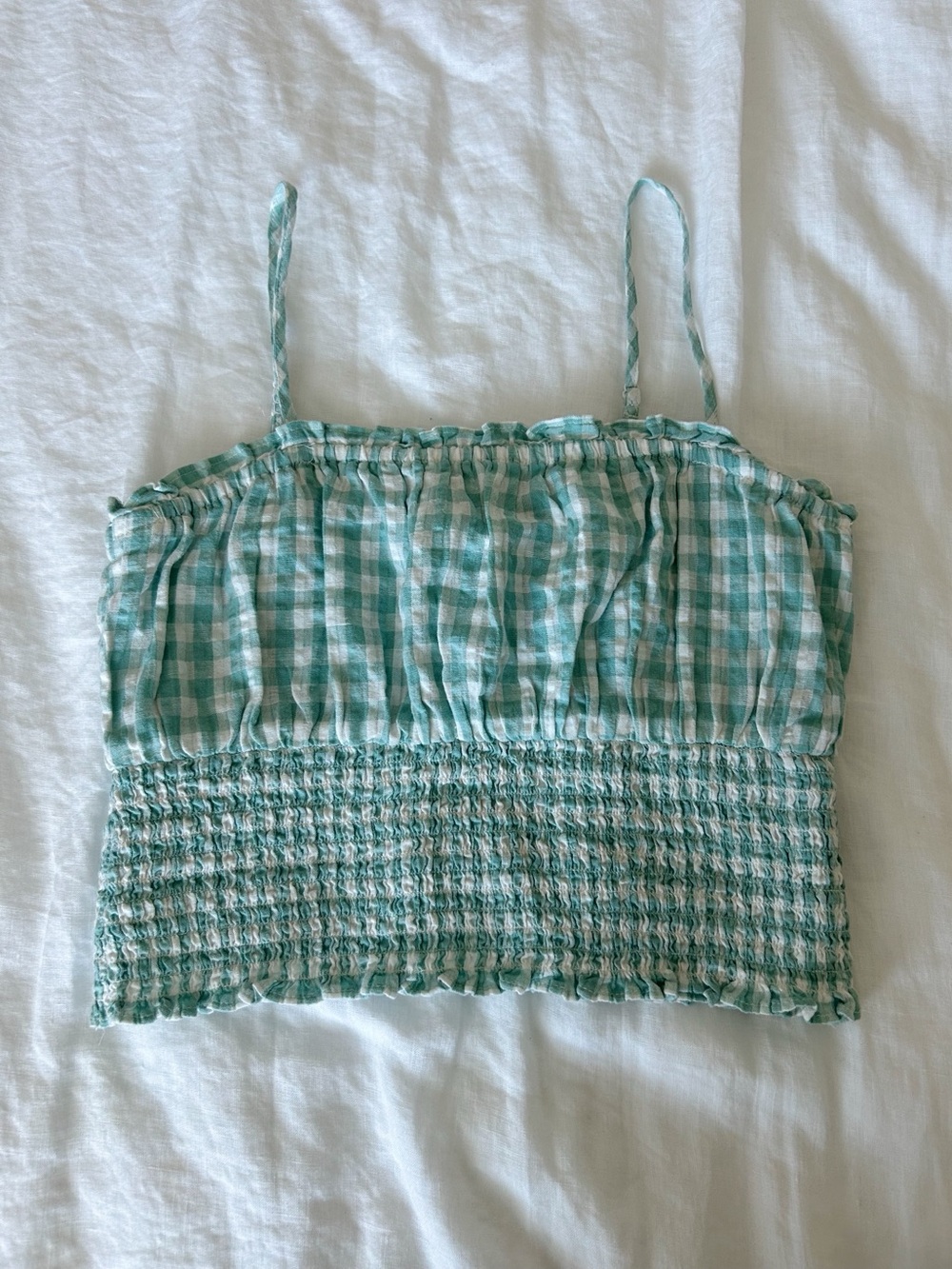 American Eagle Teal Gingham Smocked Cami